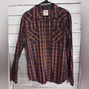 Men's Levi Strauss Button Front Plaid Western Shirt Size Large Cowboy